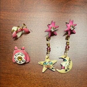 Vintage Lunch at the Ritz -two pairs of hand painted enamel earrings